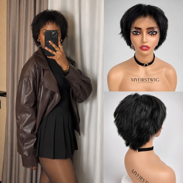 Short Layered Pixie Cut Wig with Choppy Bangs