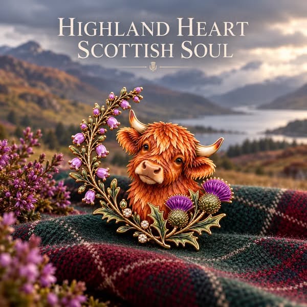 Highland Cow & Thistle 󠁧󠁢󠁳󠁣󠁴󠁿 Scottish Heritage Enamel Brooch - Buy 1