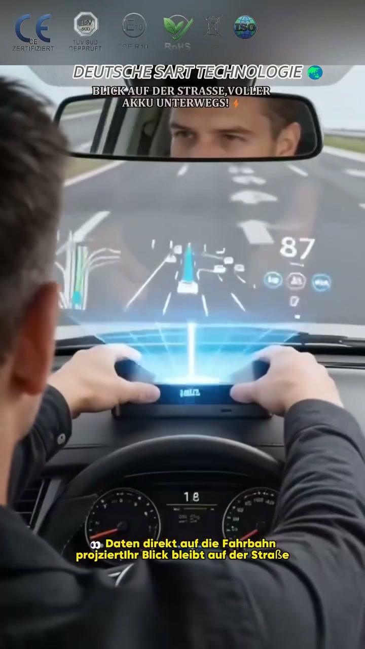 KI-HUD Head-Up-Display｜Automatische Helligkeitsregelung, Blitzerwarnung, TÜV-geprüft