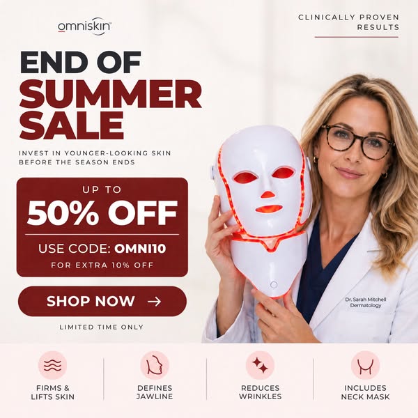 Last Chance: 60% Off Omniskin Contour Face | Pro Red Light Therapy + Microcurrent Mask