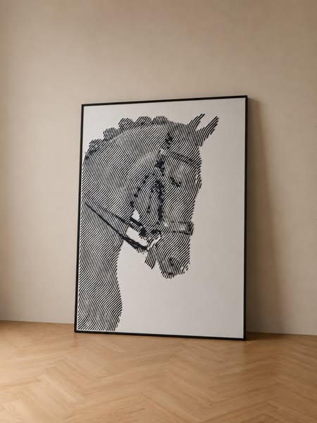 Ασπρόμαυρος Πίνακας με Άλογο 90x120εκ. | Line Art Horse II