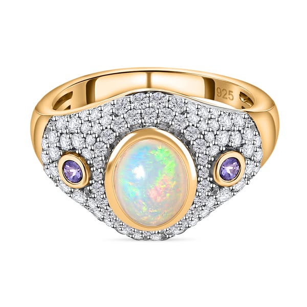 AA Natürlicher, äthiopischer Welo Opal, Tansanit Ring, 925 Silber Gelbgold Vermeil, , ca. 2.28 ct