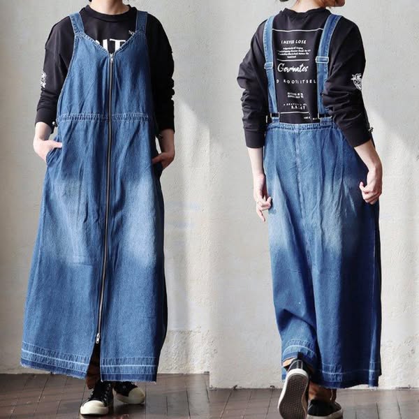 Women's Casual Zip-Front Denim Overall Dress