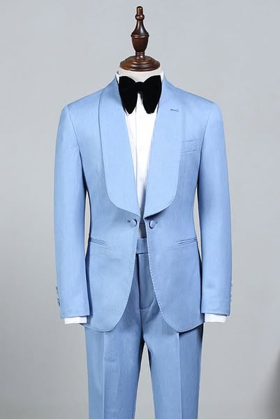 Sky Blue Bespoke Wedding Suit for Bridegrooms 40-46-Loose