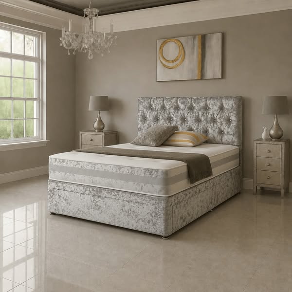Crushed Divan Bed Set with Drawer and Mattress Options