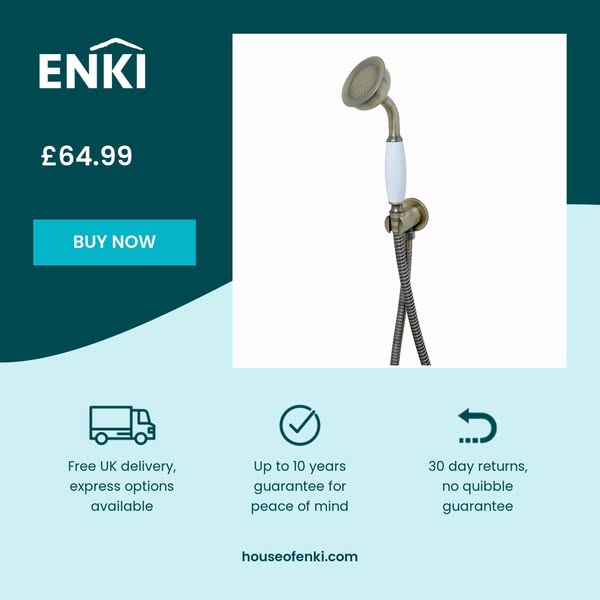 Traditional Brass & White Ceramic Hand Shower Kit Incl. Hose And Wall Bracket With Outlet - Antique Brass