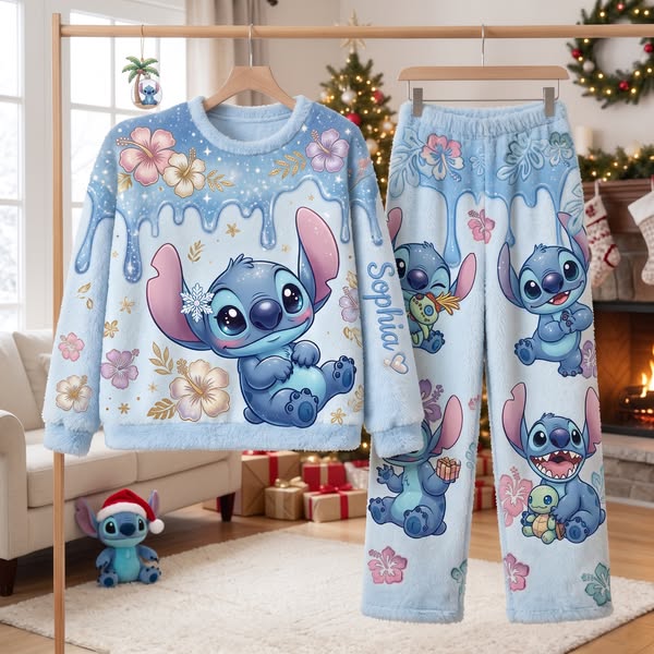 Cute Stitch Ice Sweet Heart (Powder Blue) - Personalized Fleece Lounge - Draconer