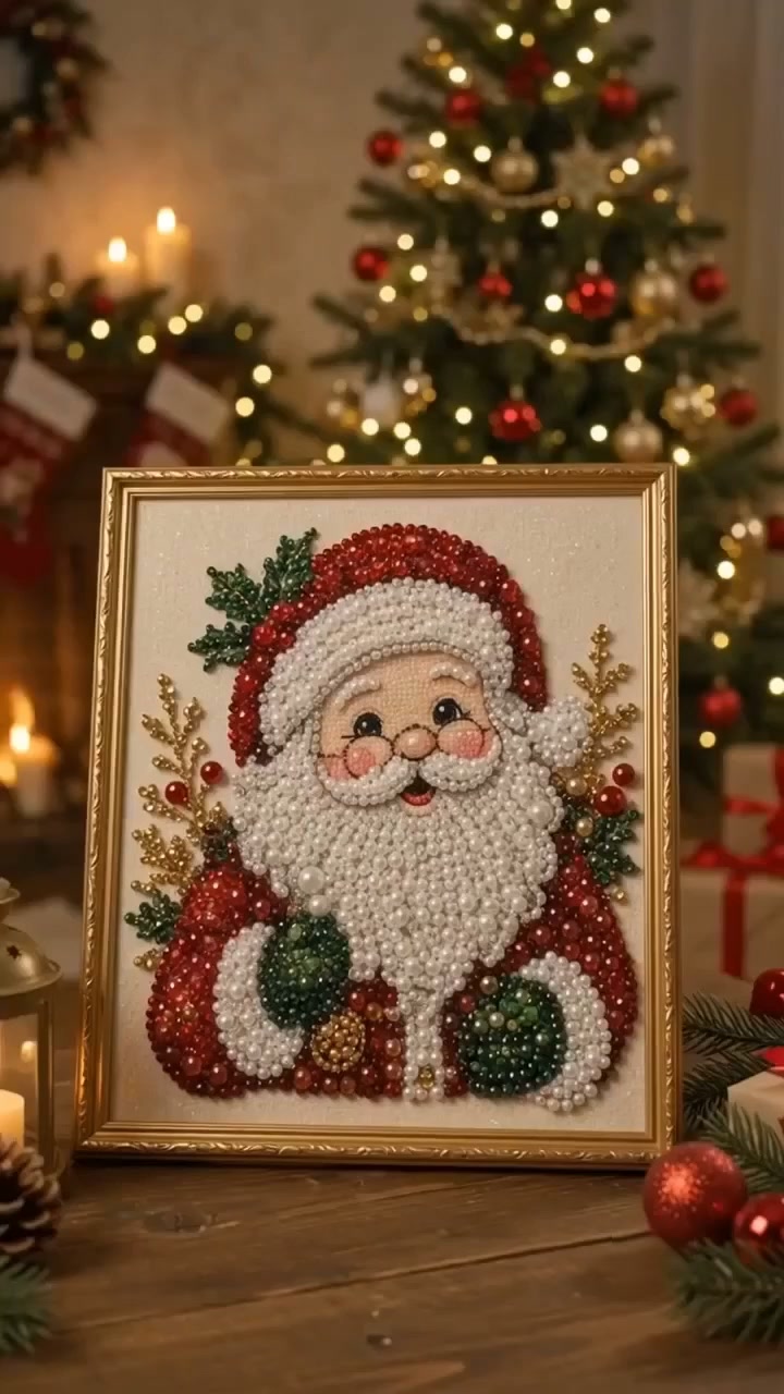 LETZTER TAG 49 % RABATT – Premium 3D-Perlen-Weihnachts-Diamantmalerei-Set | Luxuriöse, beflockte Leinwand mit kratzfesten, farbechten Per