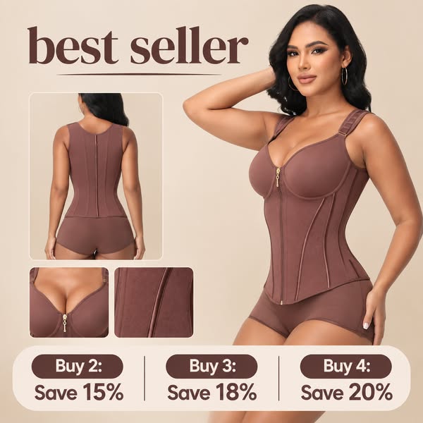 Double Compression Long Slimming Faja Waist Trainer Zipper Vest with Bra