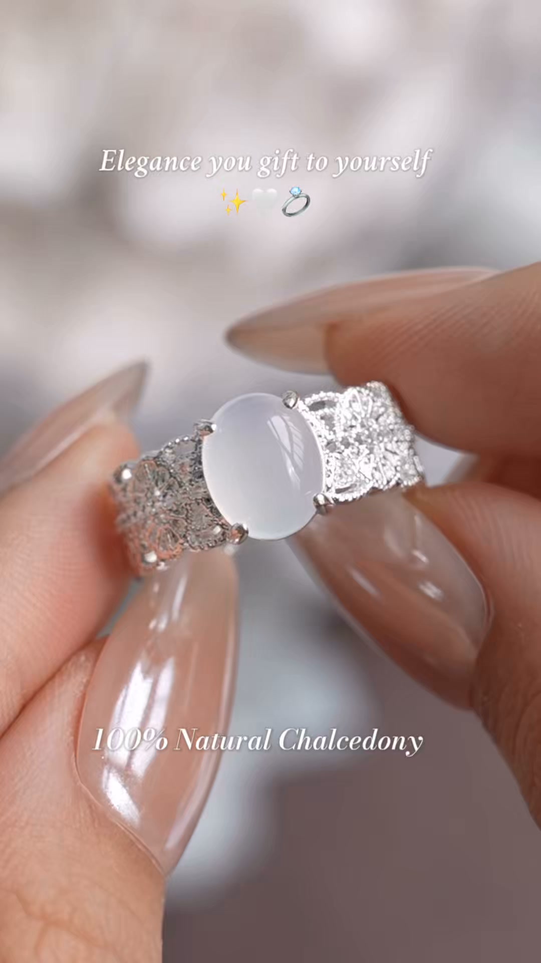 Dreamy milky white gem ring