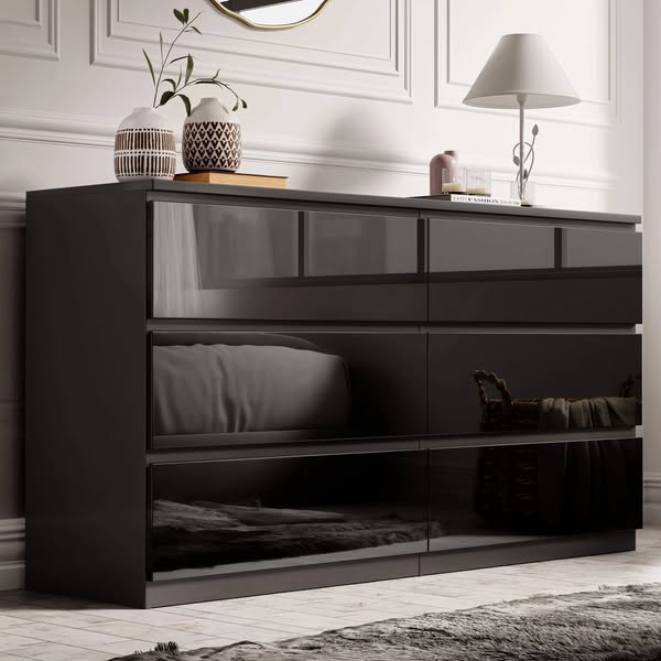 High Gloss Large 6 Drawer Chest of Drawers - Bedroom Dresser