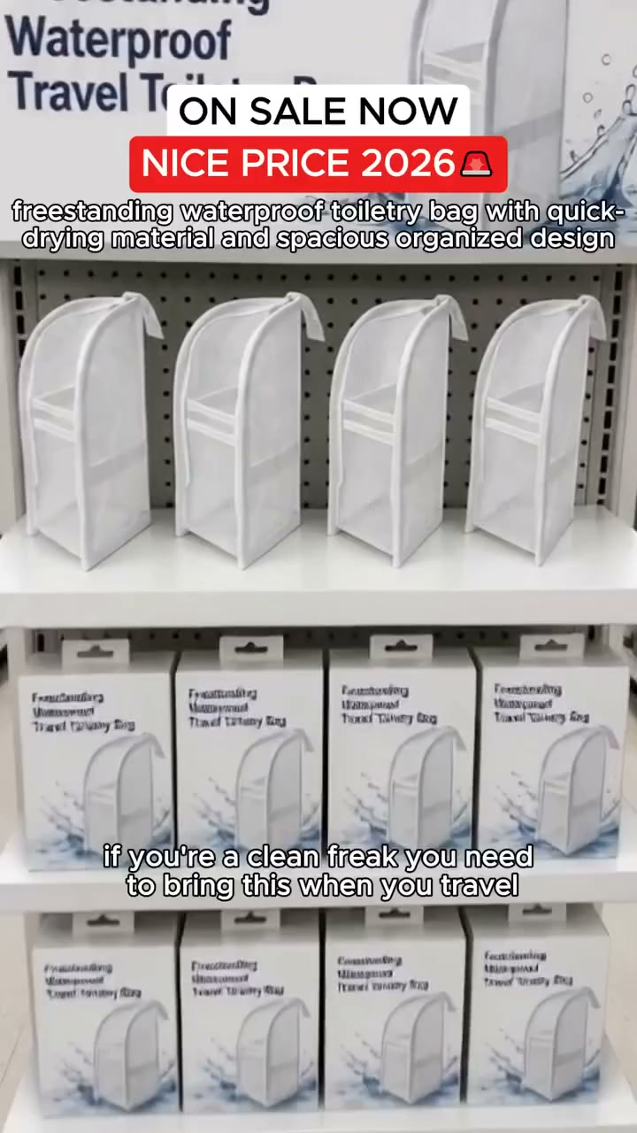 A toiletry bag that stands up and stays organized
