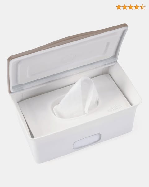 Ubbi Distributeur de lingettes pour bébé, avec plaque lestée et joint de sécurité, essentiel pour garder les lingettes fraîches, taupe