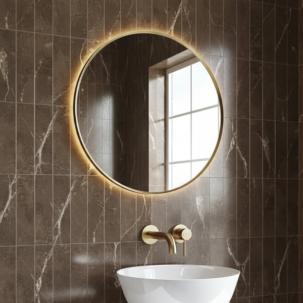 Asti Brushed Brass Round LED Mirror - 600mm
