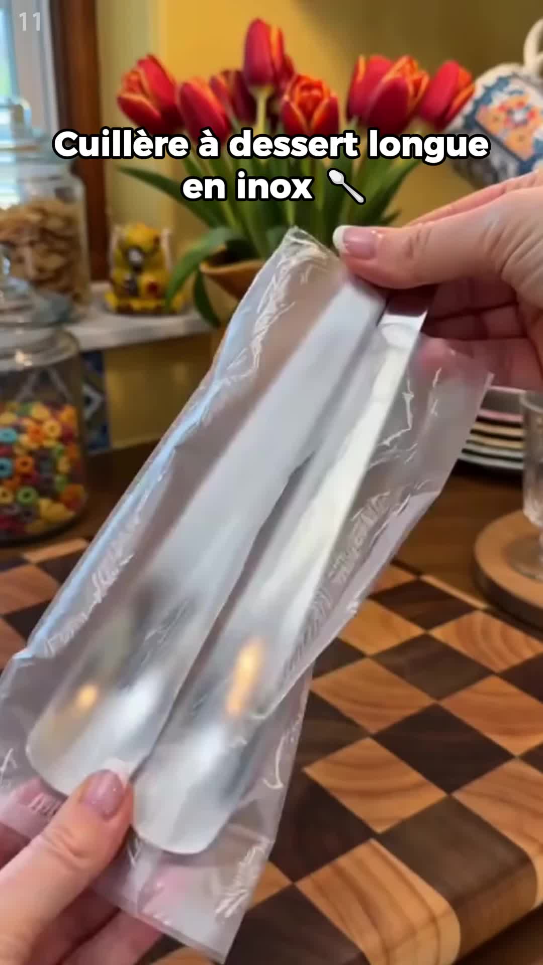 Cuillère à dessert en acier inoxydable à long manche
