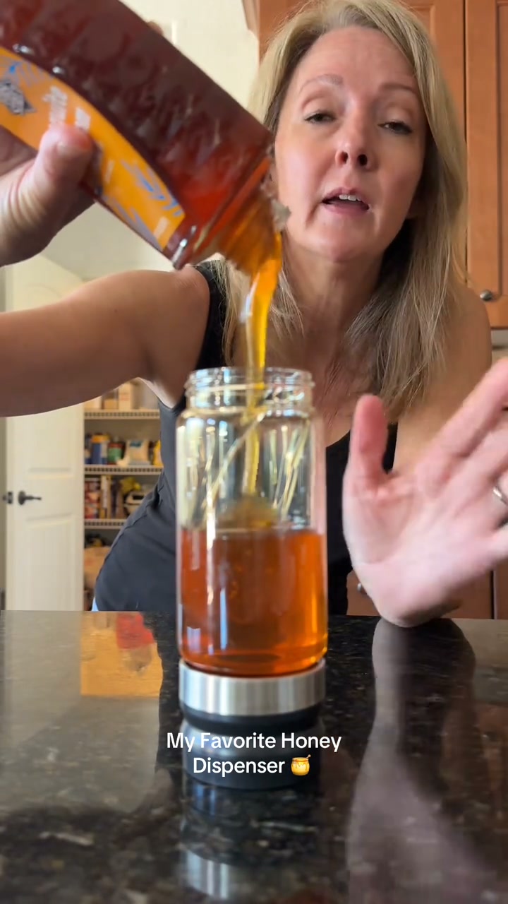 12oz Honey & Syrup Dispenser – No-Drip Press-to-Pour Glass Jar with Handle
