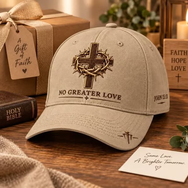 John 15:13 “No Greater Love” Christian CapWear a Daily Reminder of Faith, Sacrifice, and the Love That Gave Everything. - Khaki / One Siz
