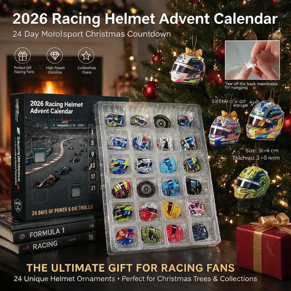2026 Racing Helmet Advent Calendar – 24‑Day Motorsport Christmas Countdown Ornament Set