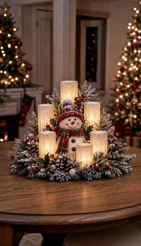 Christmas Lighted Centerpiece with Flameless Candle Glow