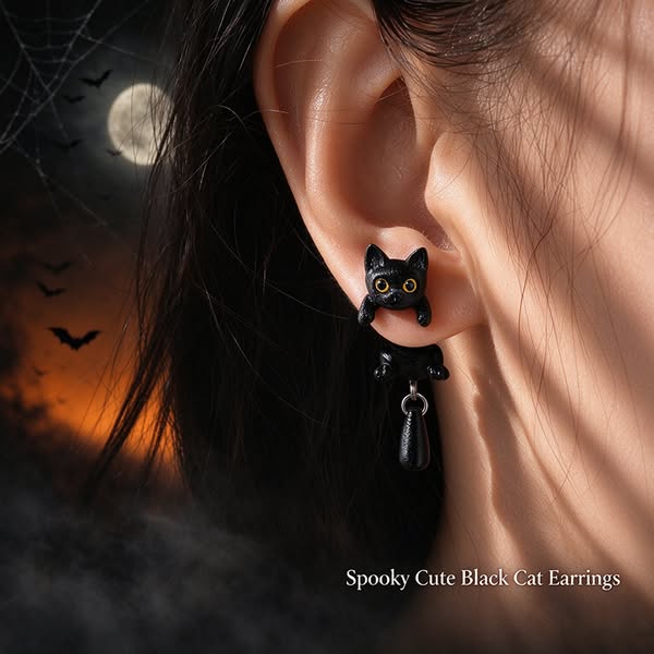 Black Cat Lurking On Your Ear Halloween’s Spooky Cute Companion