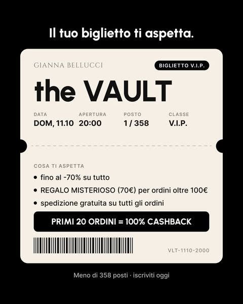 I primi 20 ordini: 100% di CASHBACK