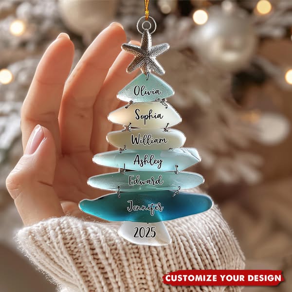 Family Sea Glass Christmas Tree - Personalized Family Ornament