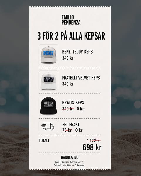 3 kepsar. Betala för 2.