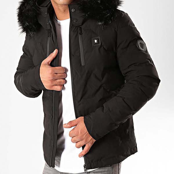 €169 | Comme Des Loups - Doudoune Chauffante Capuche Fourrure Val D'Isère Noir