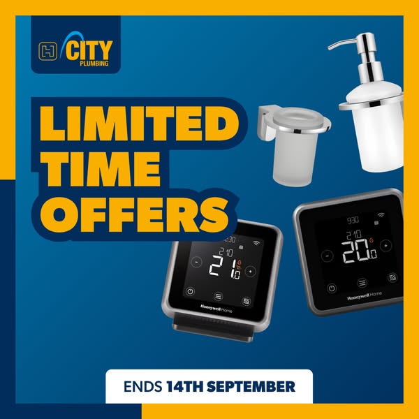 Limited time offers on heating and bathroom products. Shop before 14th September