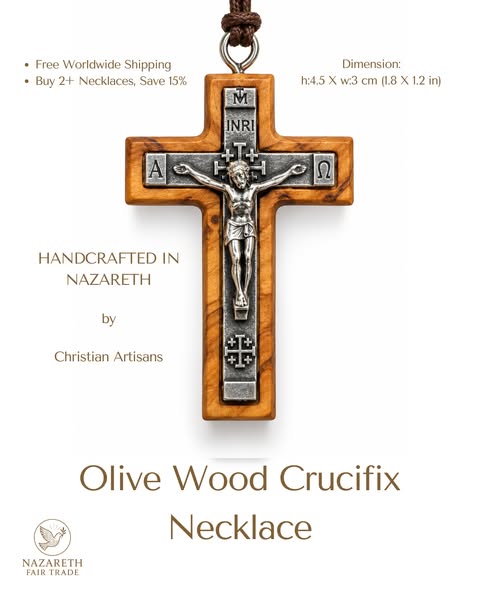 Olive Wood Crucifix Necklace