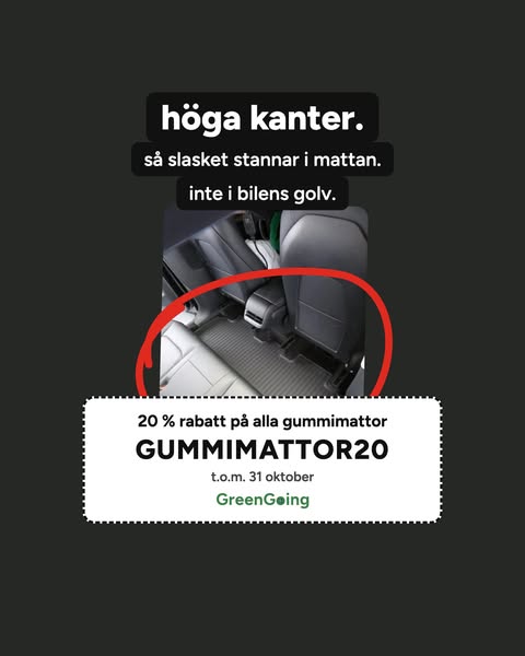 20 % rabatt på alla gummimattor oktober ut