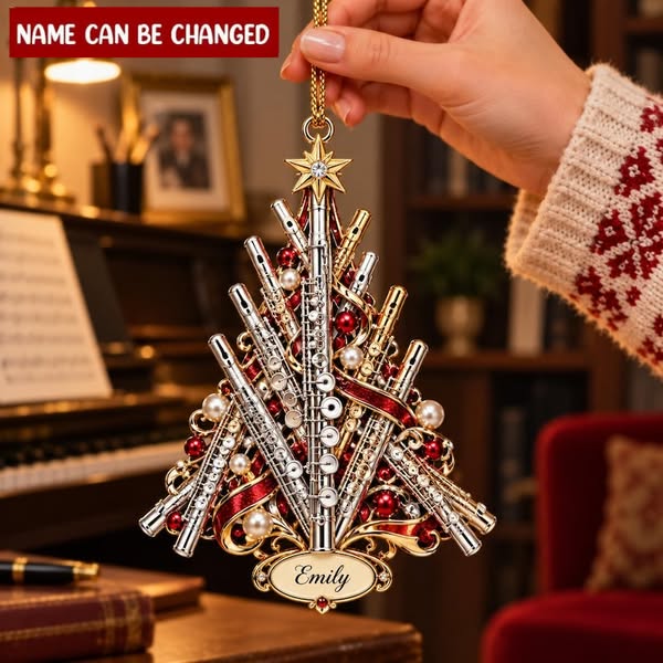 Personalized Flute Christmas Ornament, Custom Name Flutist Tree Decor