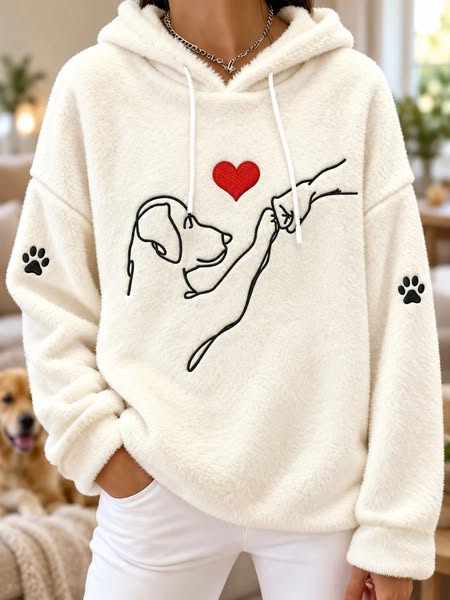 Hoodie blanc au lien tendre entre chien et humain