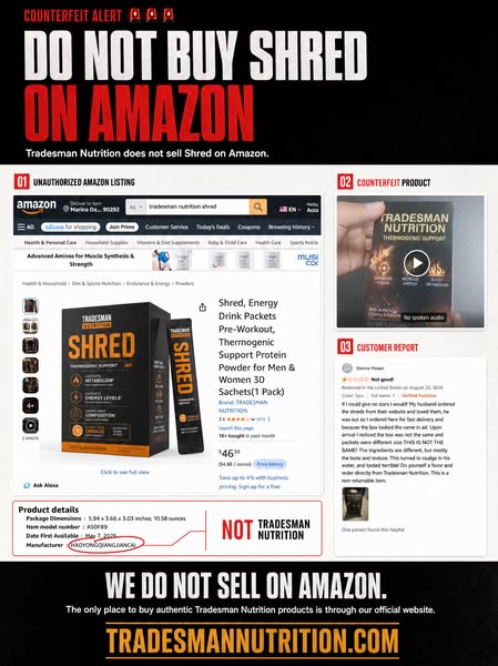 DO NOT BUY "Tradesman Nutrition" on amazon