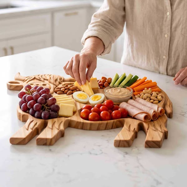 Custom Name Engraved Highland Cow Charcuterie Board, Multi-Compartment Wooden Serving Tray, Kitchen Accessory, Housewarming Gift for Hostess