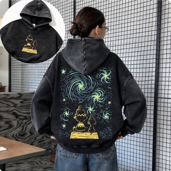 Starry Night Stargazing Acid Wash Hoodie