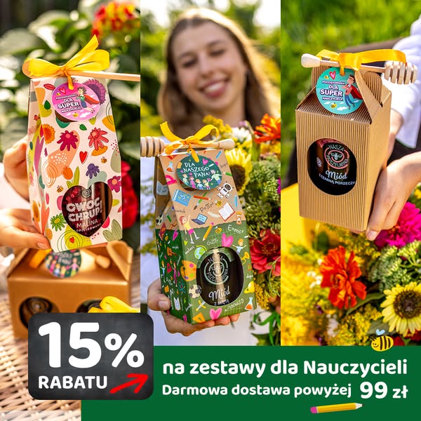 Miody na Dzień Nauczyciela, Zestawy Miodów | Dobra Cena - Nasza Pszczelarnia