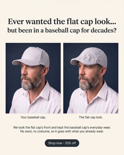 Looks like a flat cap. Wears like a baseball cap.