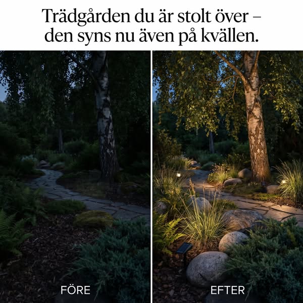 Trädgården lever vidare efter solnedgången.