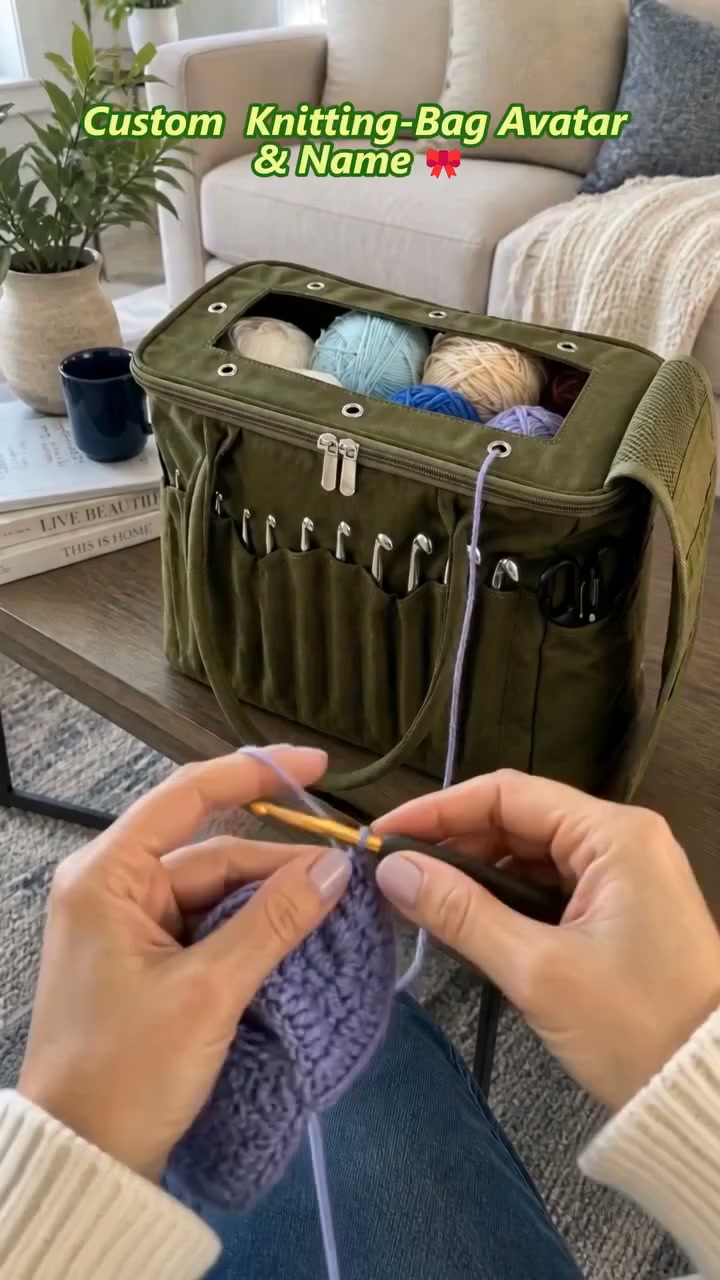 50% OFF No More Messy Yarn! Canvas Yarn Storage Bag with Needle Pockets