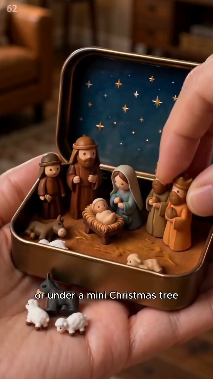 Mini Nativity Scene Keepsake Tin — Pocket-Sized Christmas Holy Family Set