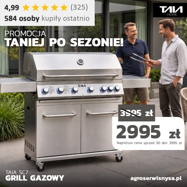 OSTATNIE SZTUKI W PROMOCJI Grill gazowy TAIA Pro 7 palników stal nierdzewna LED termometr i dostawa 24h