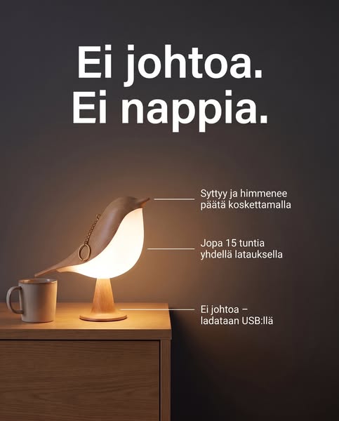 Yksi napautus päähän. Sitten se syttyy.