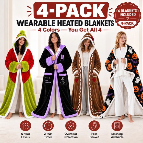 Wearable Heated Blanket with Foot Pocket Sherpa