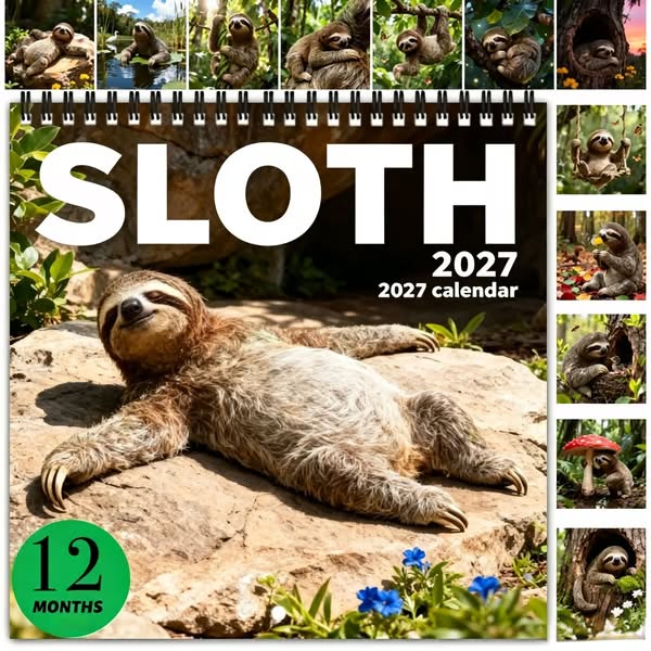 2027 Sloths Wall Calendar – 12 Months of Cute Sloths & Relaxing Nature Moments