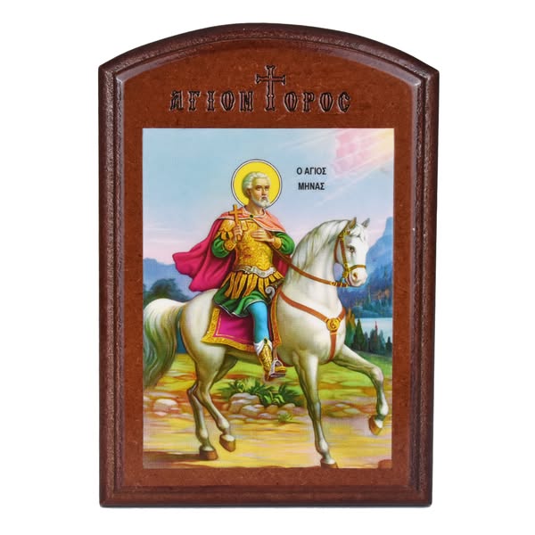 Mount AthosSaint Minas on Horseback Lithography on Wood