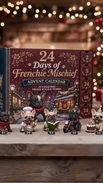 24‑Day French Bulldog Christmas Advent Calendar24 Unique Collectible Figures, Unwrap Daily Holiday Surprises