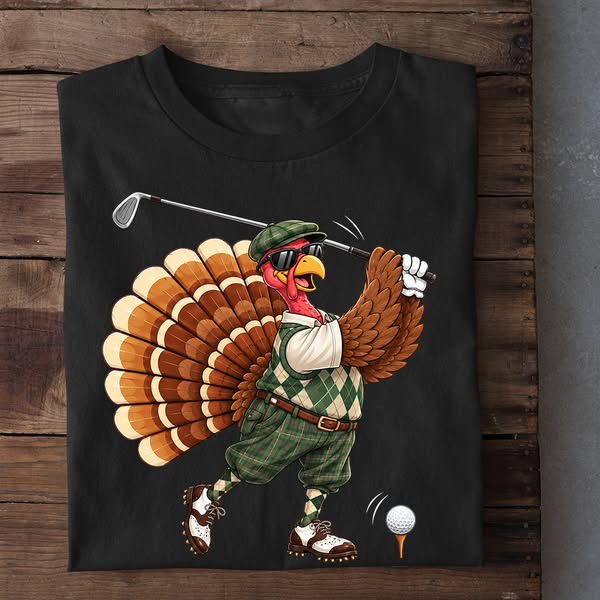 Thanksgiving Golf Turkey T-shirt, Gobble Swing Repeat Tees Thankful Gi