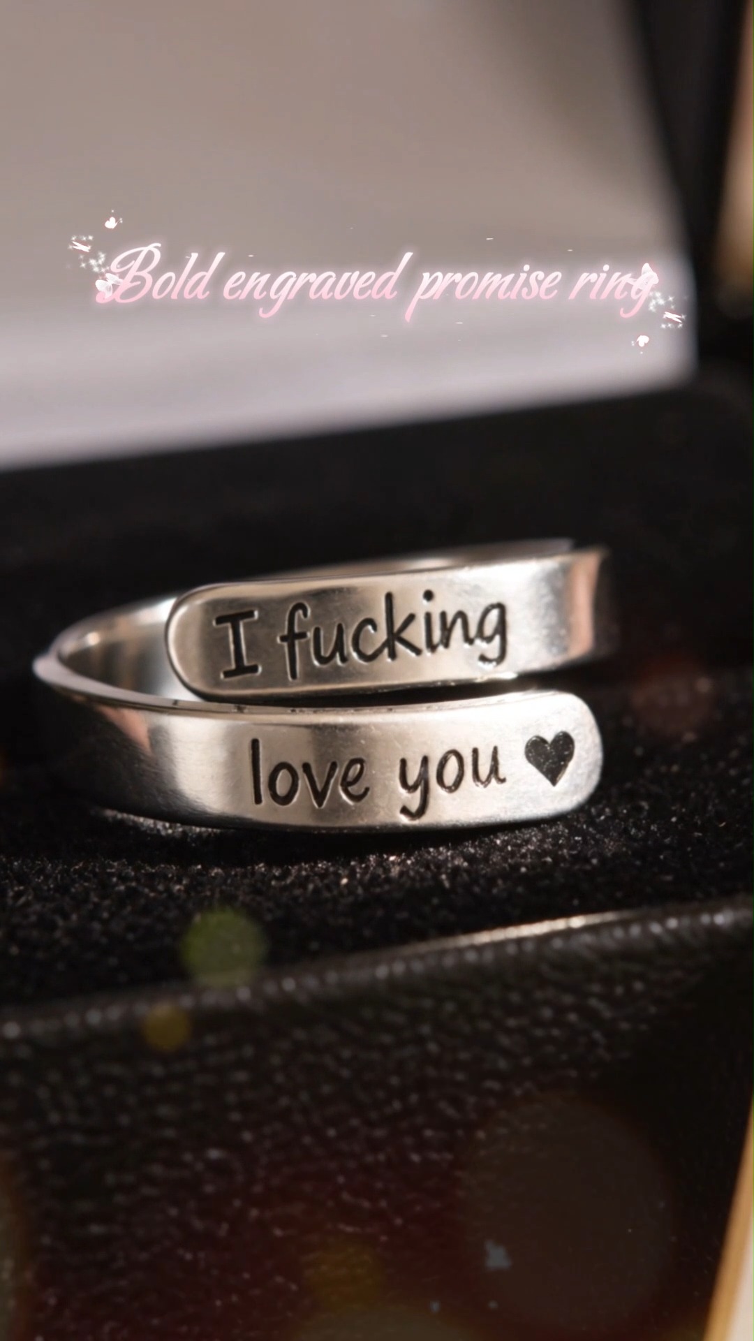 I Fcking Love You Ring for Women, Open Adjustable Stainless Steel Engraved Heart Spiral Wrap Twist Vintage Promise Rings Inspirational Jewel