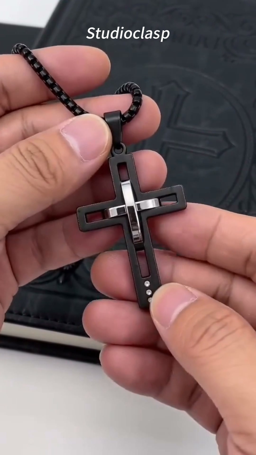 Cross Pendant Necklace Men Stainless Steel Black Silver Gold Box Chain Religious Jewelry Gift